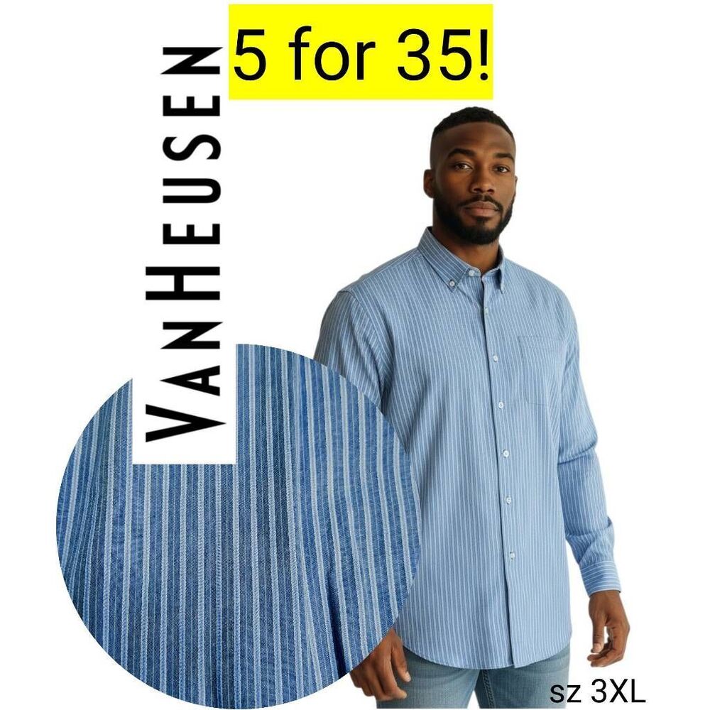 Van Heusen Dark Blue Striped Long Sleeve Collared Business Casual Shirt Sale